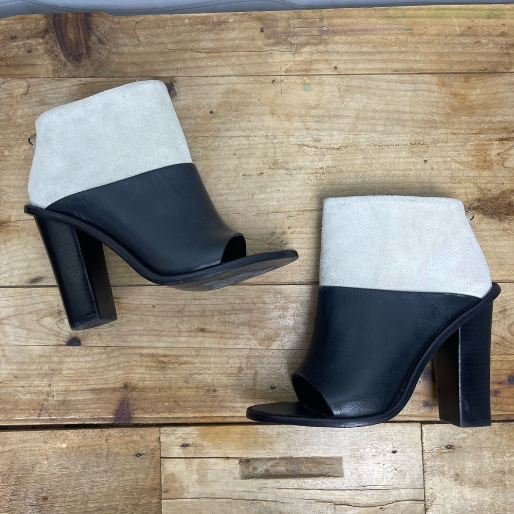 Tibi Black and Cream Two-Tone Open-Toe Ankle Booties - Picture 8 of 15